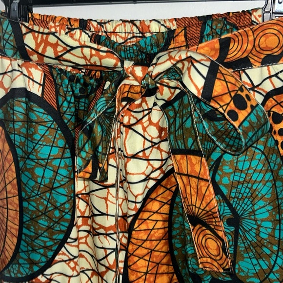 Women’s Abstract Batik Print Crop Culotte Belted Wide Leg Trouser Pant - Picture 7 of 9